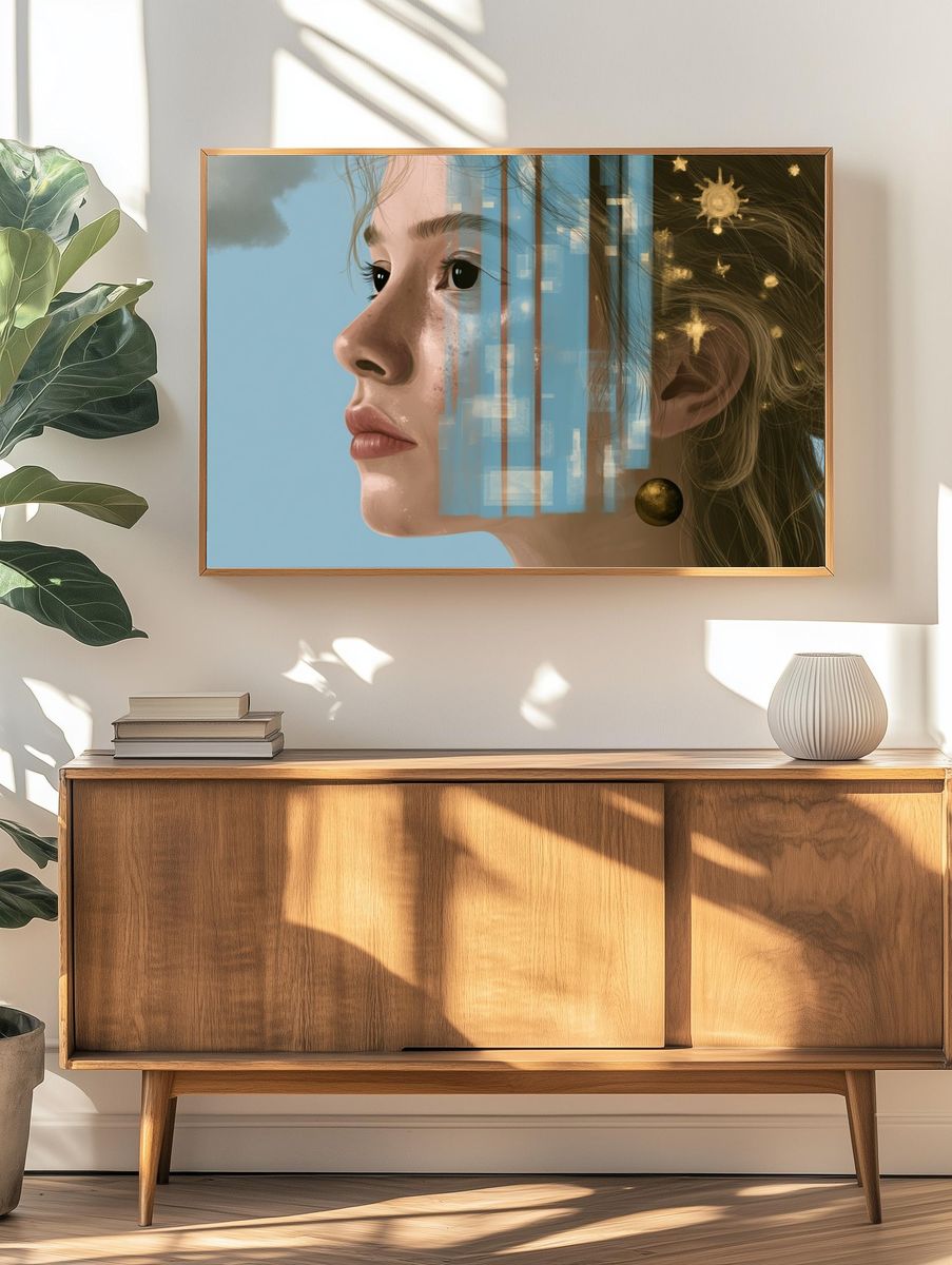 Dreamy Girl Portrait Illustration Poster. — room view 3