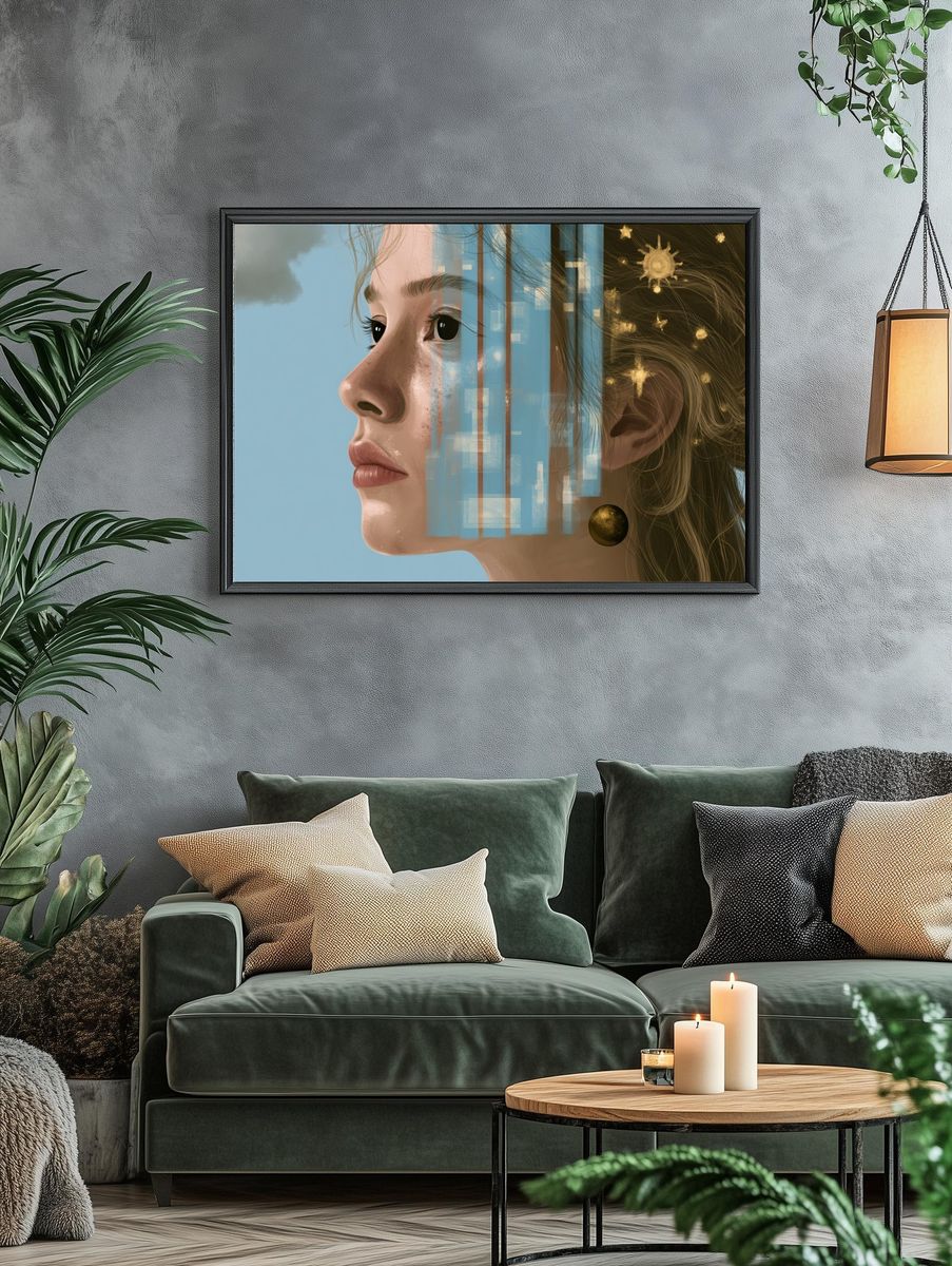 Dreamy Girl Portrait Illustration Poster. — room view 4