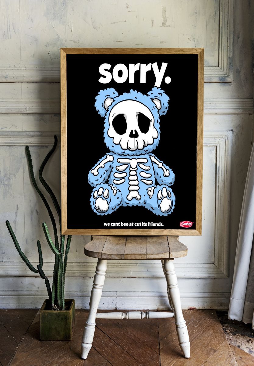 Sorry Skeleton Bear Cartoon Poster. room preview