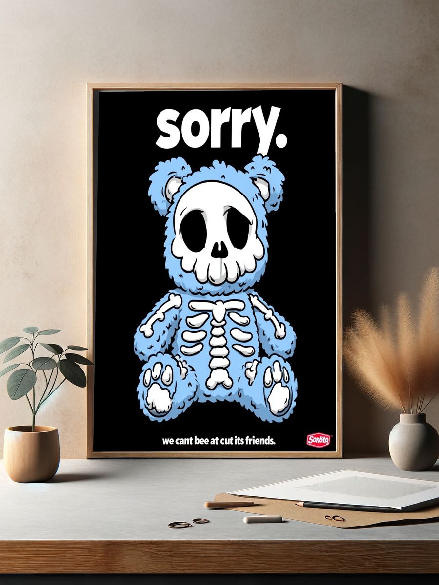 Sorry Skeleton Bear Cartoon Poster. — room view 2