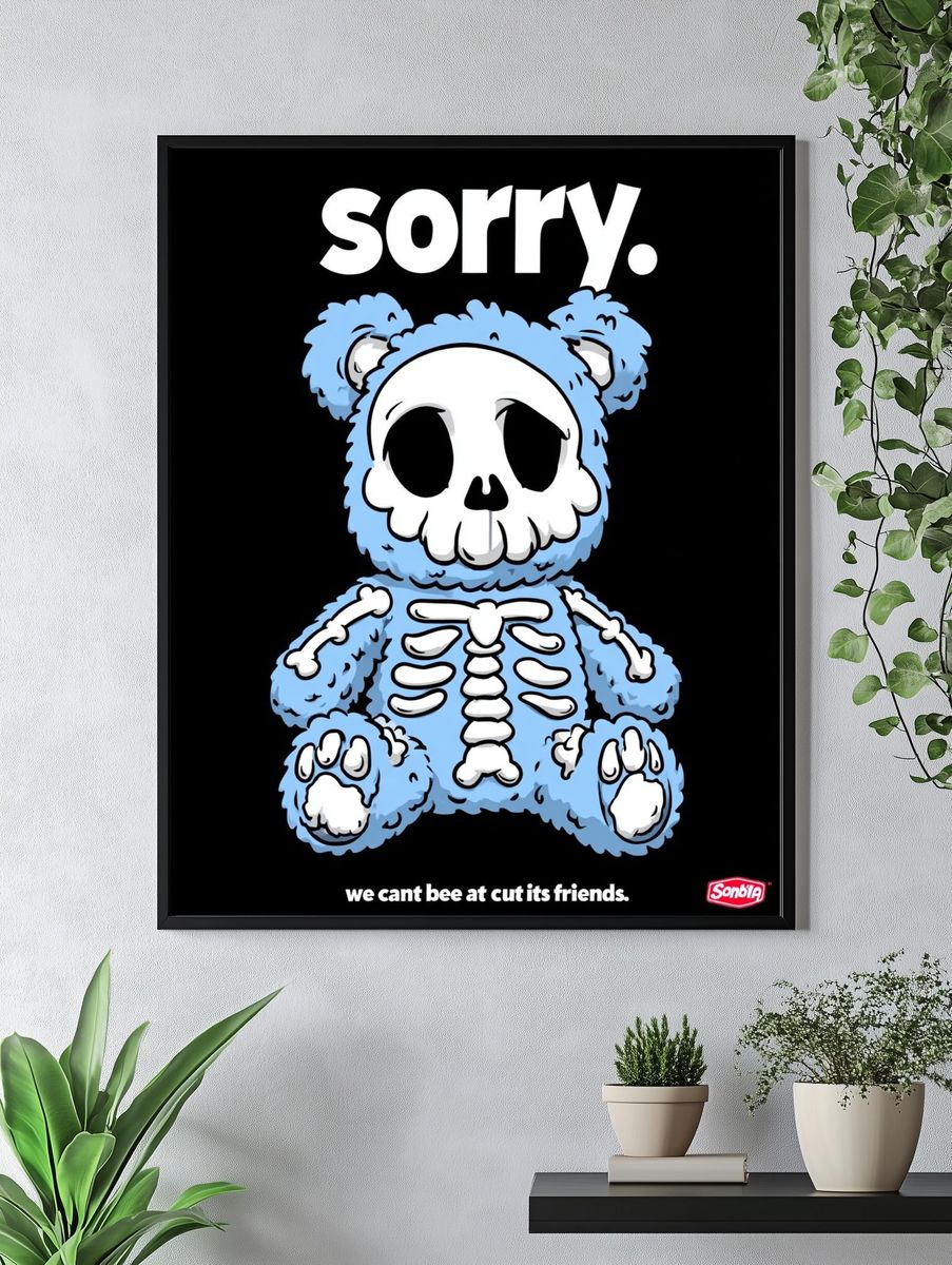 Sorry Skeleton Bear Cartoon Poster. — room view 4