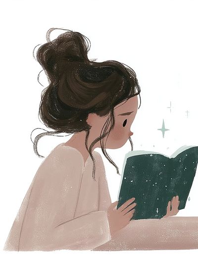 Girl Reading Book Illustration Poster.