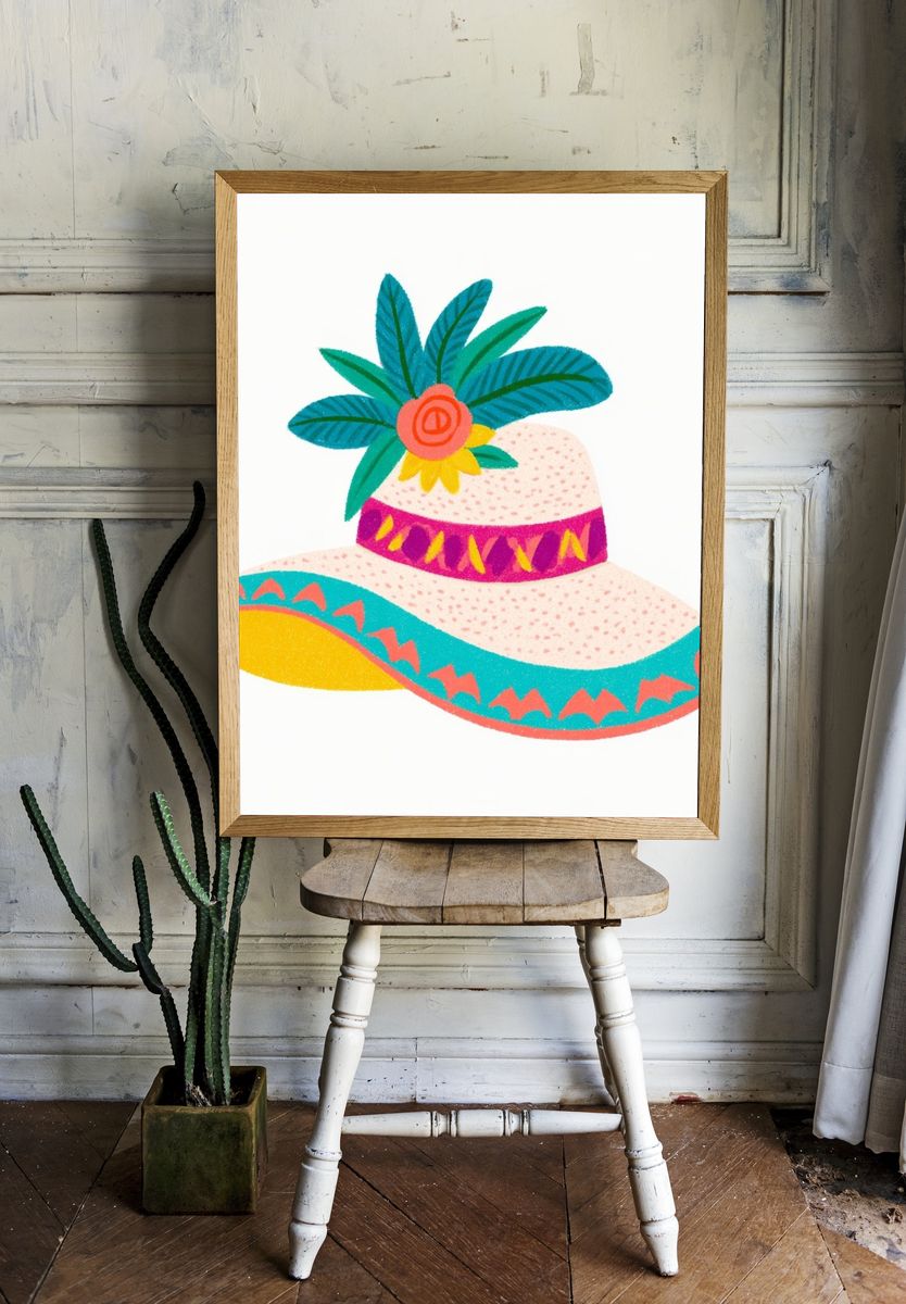 Tropical Sun Hat Illustration Poster. — room view 1