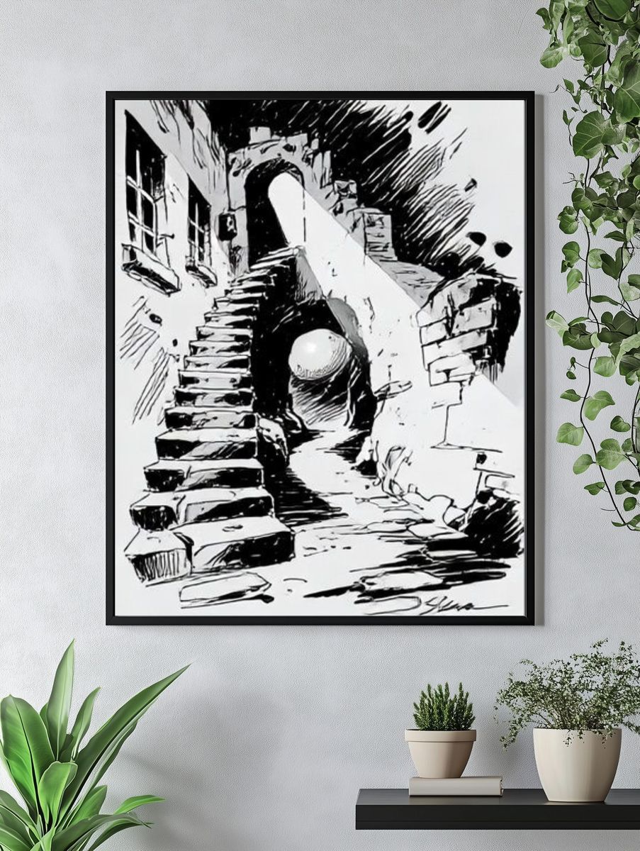Surreal Staircase Ink Poster. — room view 4