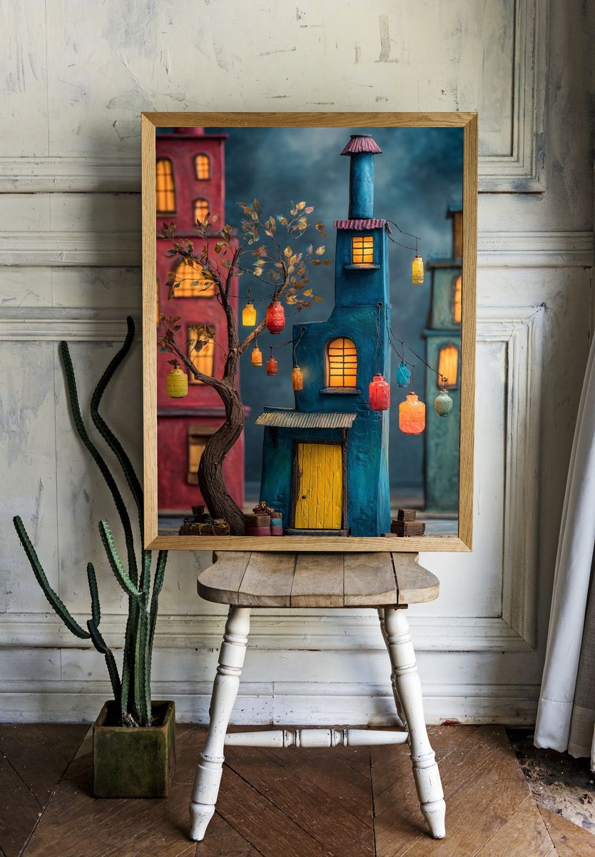 Colorful Village Scene — Illustration Print. — room view 1