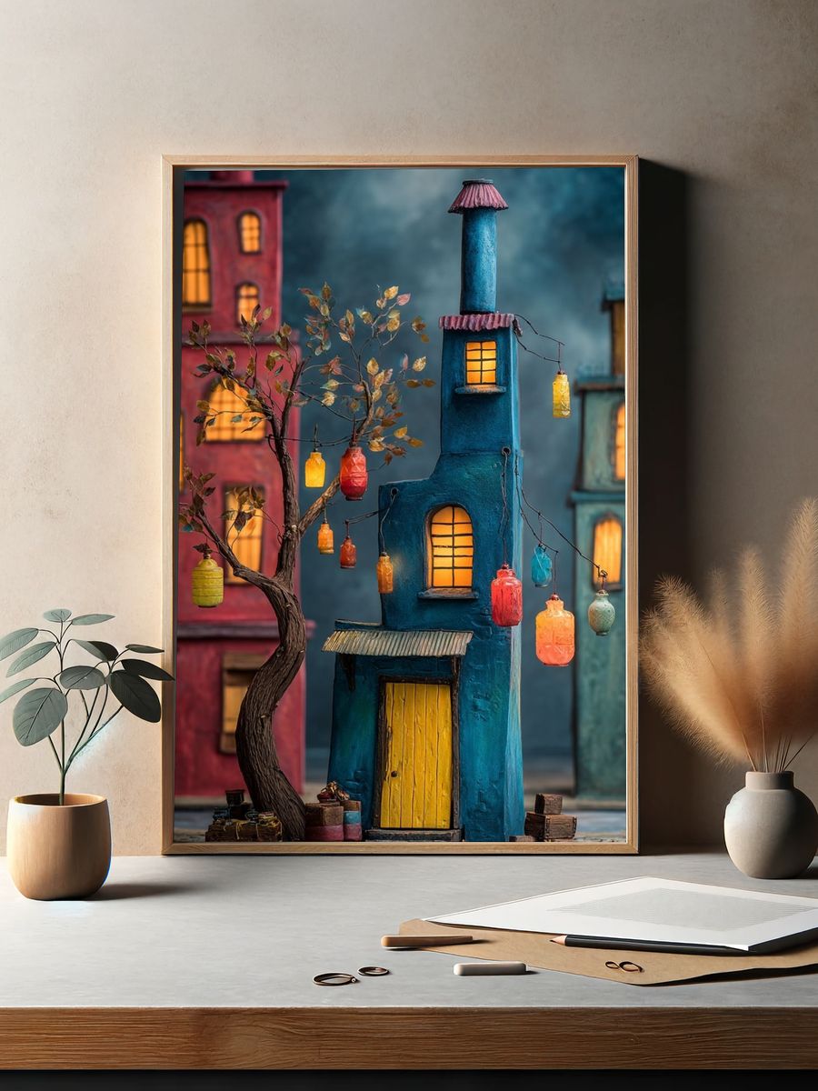 Colorful Village Scene — Illustration Print. — room view 2