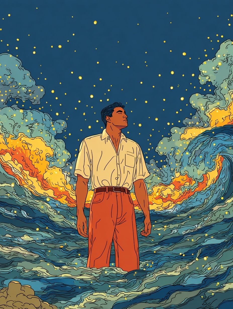 Man in Waves — Illustration Print. poster — illustration art