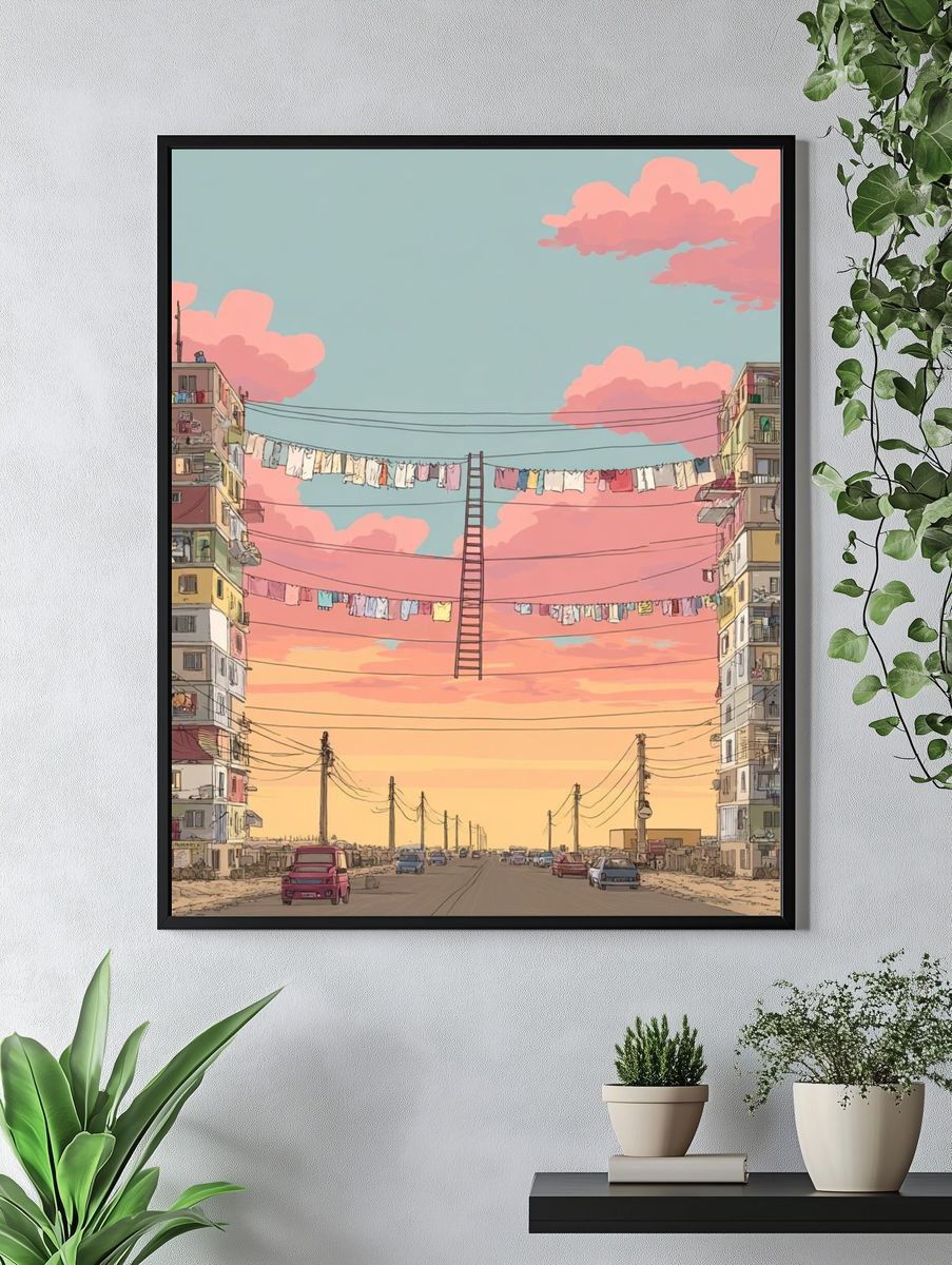 Urban Landscape with Clotheslines — Illustration Print. — room view 4