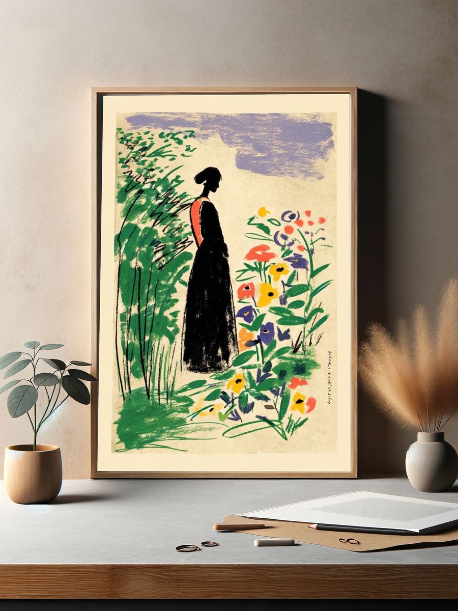 Woman in Garden — Illustration Print. — room view 2