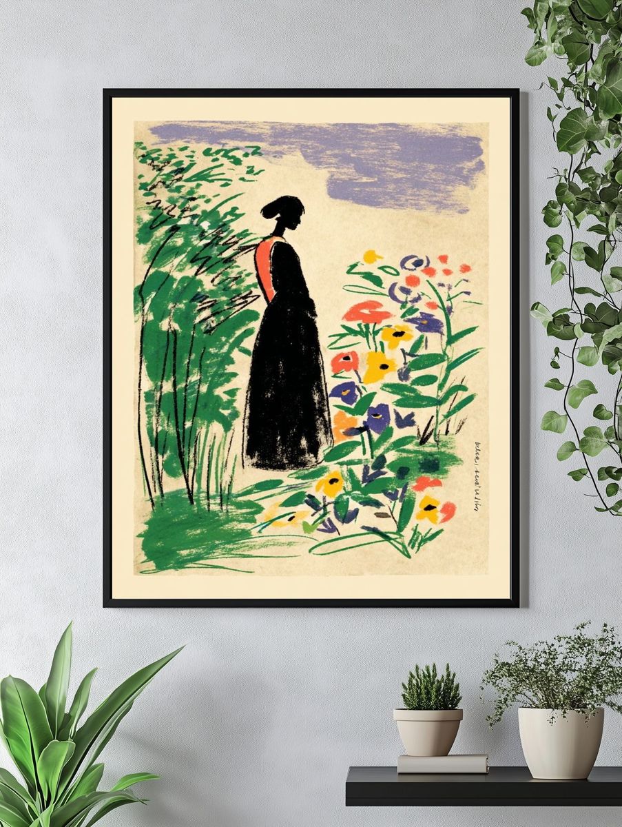 Woman in Garden — Illustration Print. — room view 4
