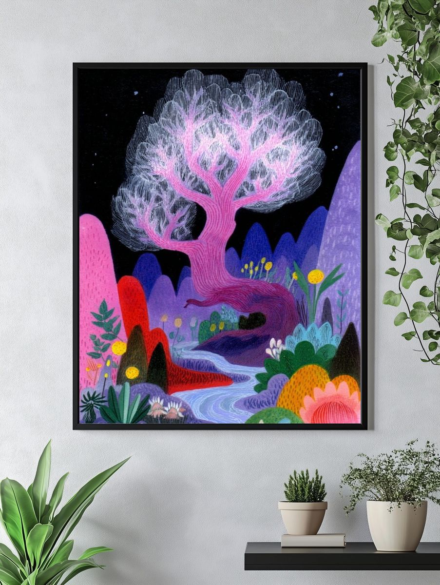 Whimsical Tree Landscape — Illustration Print. — room view 4