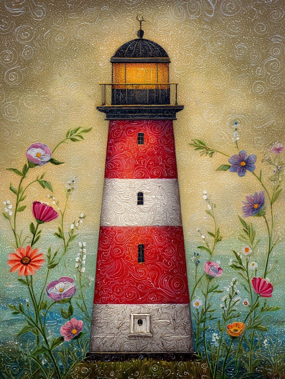 Lighthouse with Flowers — Illustration Print. poster detail