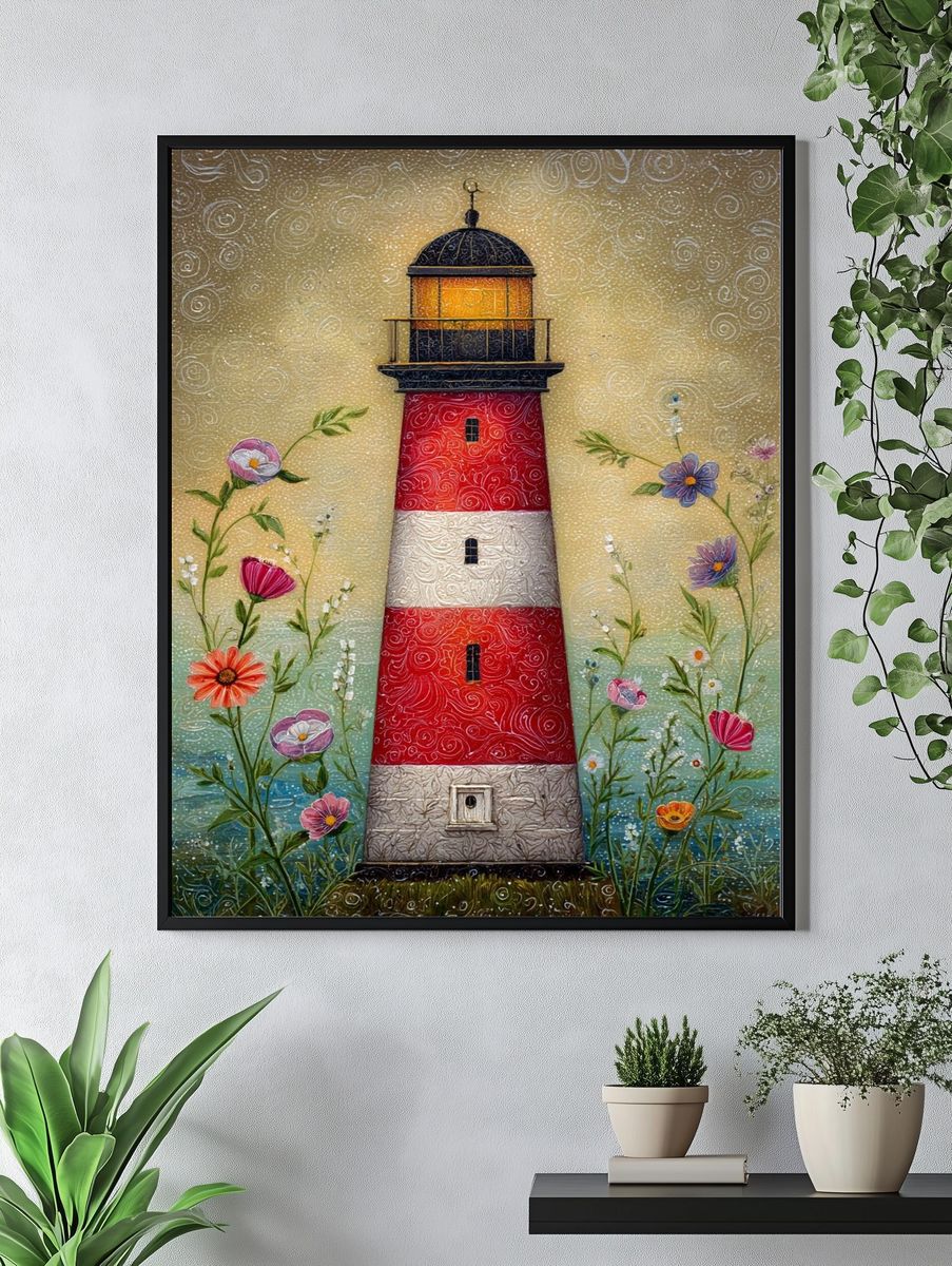 Lighthouse with Flowers — Illustration Print. — room view 4