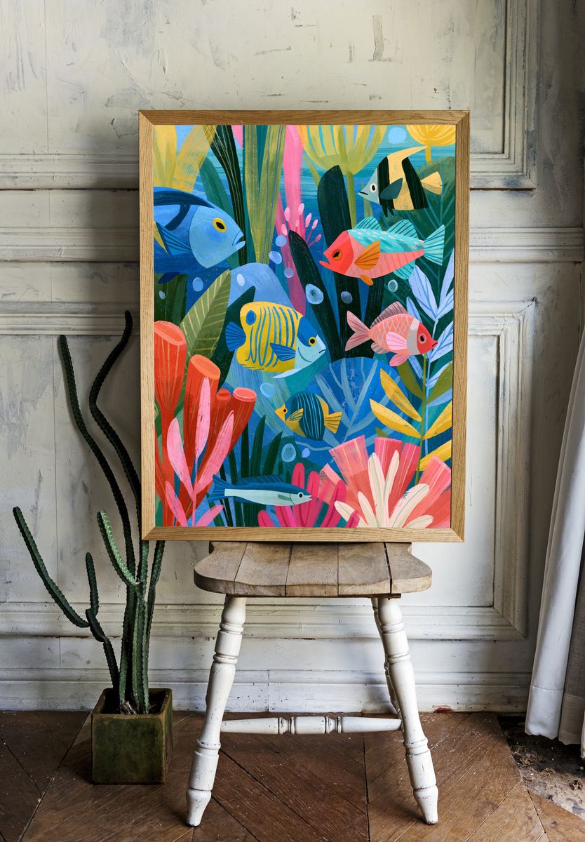 Tropical Reef Fish Illustration Poster. room preview