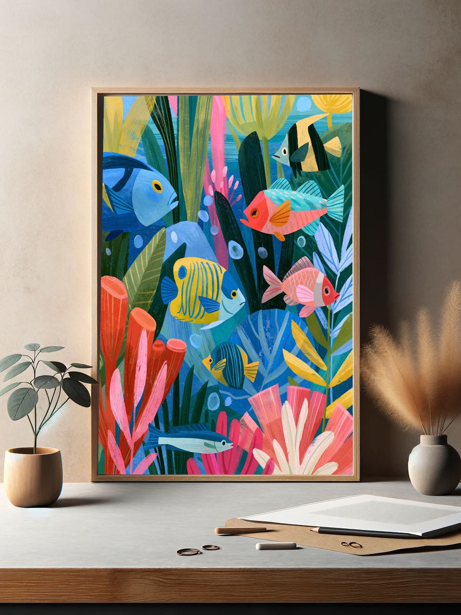 Tropical Reef Fish Illustration Poster. — room view 2