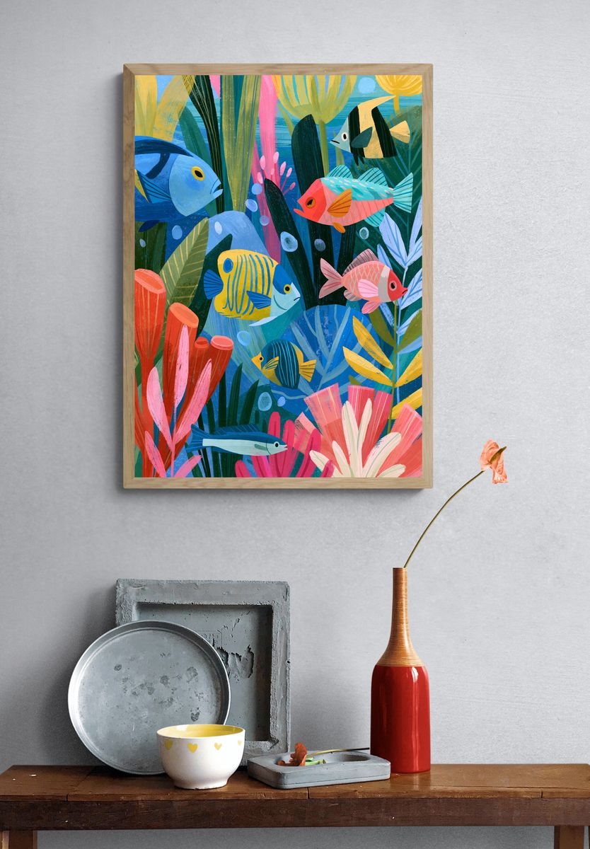 Tropical Reef Fish Illustration Poster. — room view 3