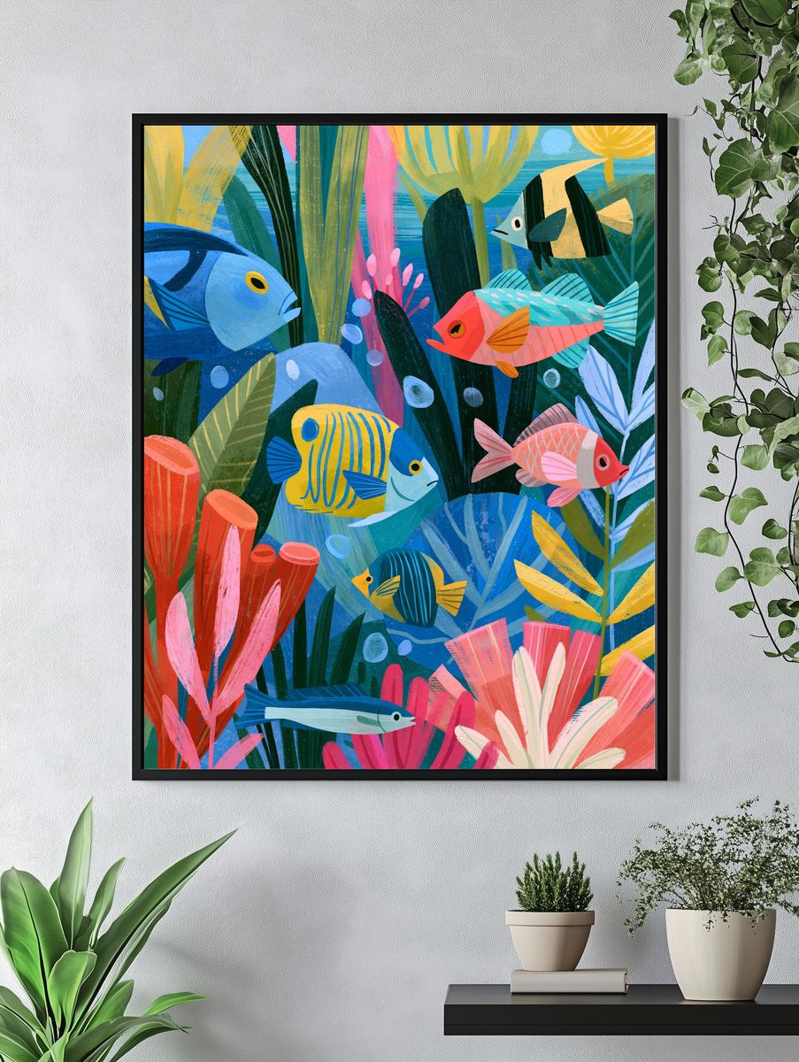 Tropical Reef Fish Illustration Poster. — room view 4