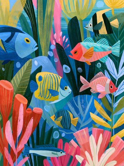 Tropical Reef Fish Illustration Poster.