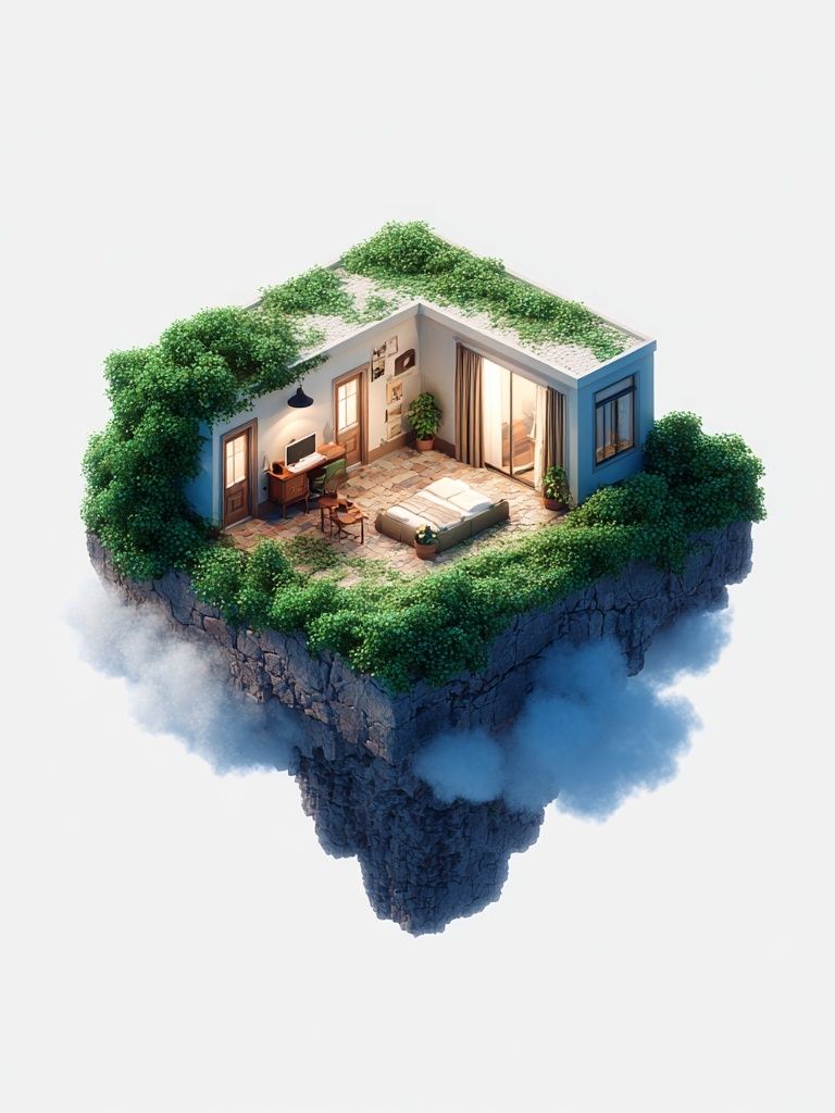 Floating Green Room — Illustration Print. poster — illustration art