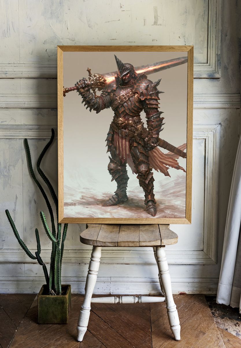 Armored Dark Fantasy Warrior Print. room preview