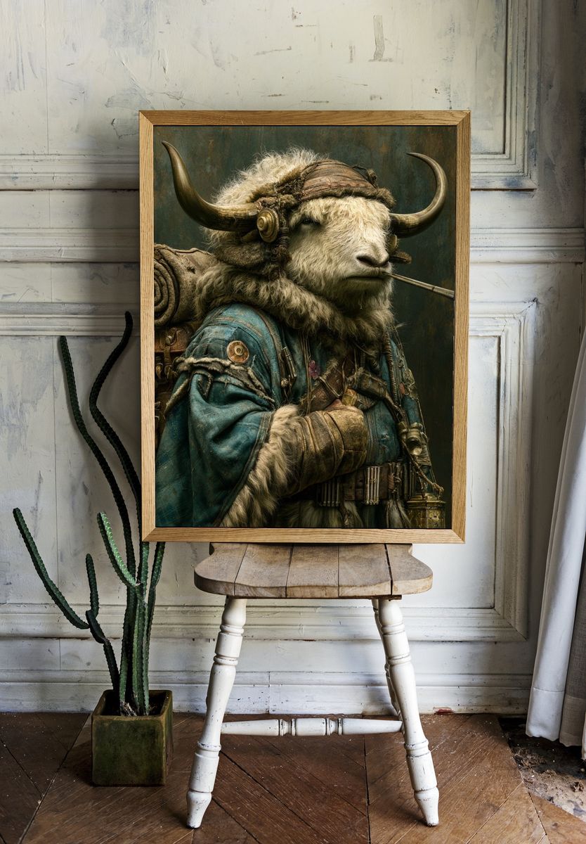 Steampunk Yak Portrait Print. room preview