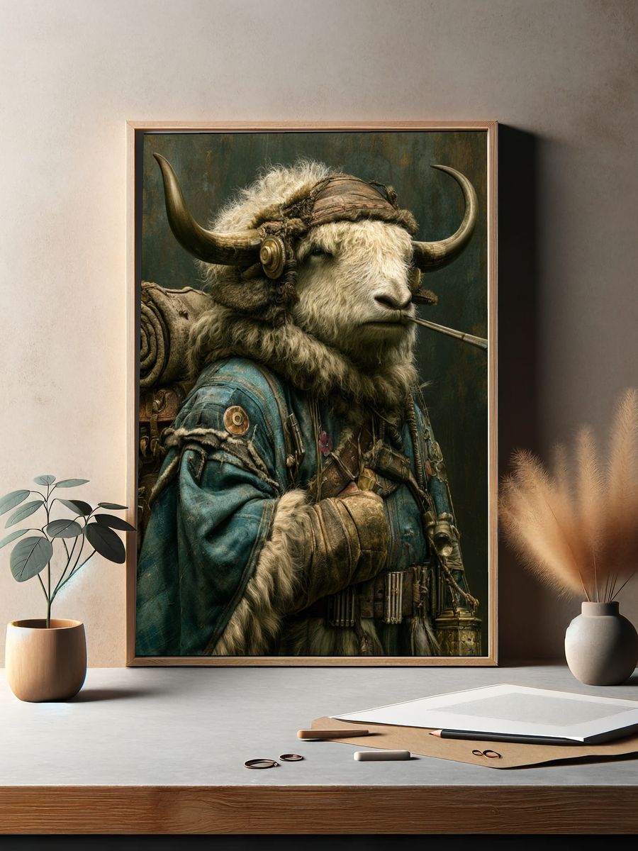 Steampunk Yak Portrait Print. — room view 2