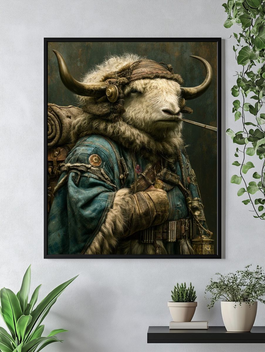 Steampunk Yak Portrait Print. — room view 4