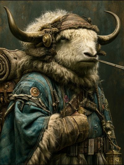 Steampunk Yak Portrait Print.