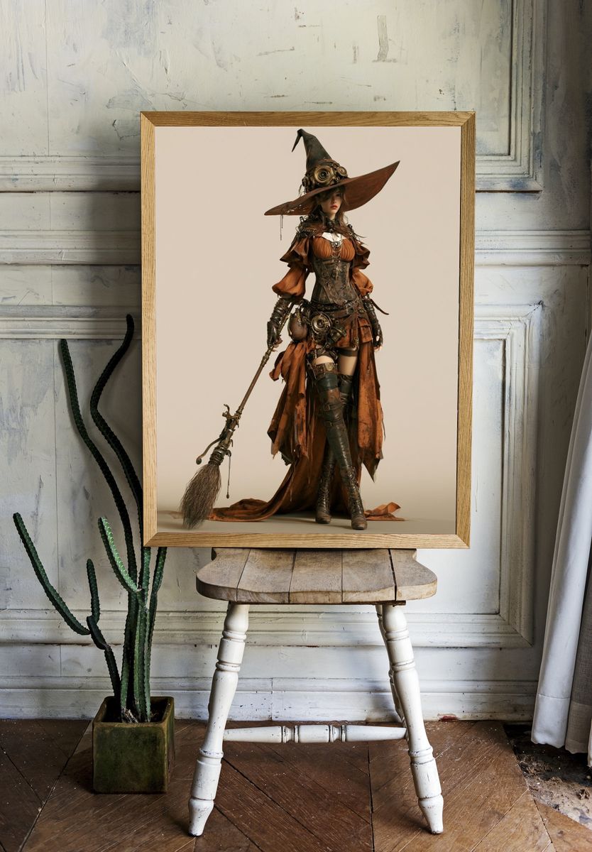 Steampunk Witch Portrait Print. room preview