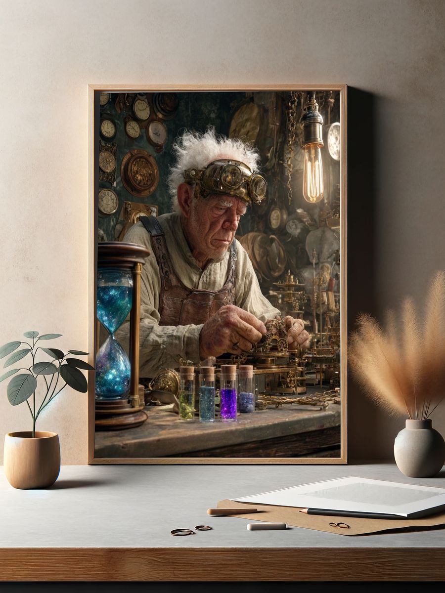 Steampunk Clockmaker Illustration Poster. — room view 2