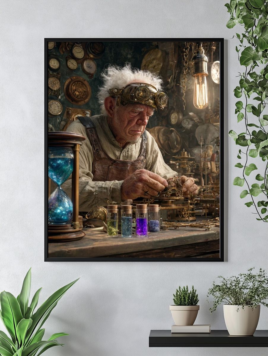 Steampunk Clockmaker Illustration Poster. — room view 4