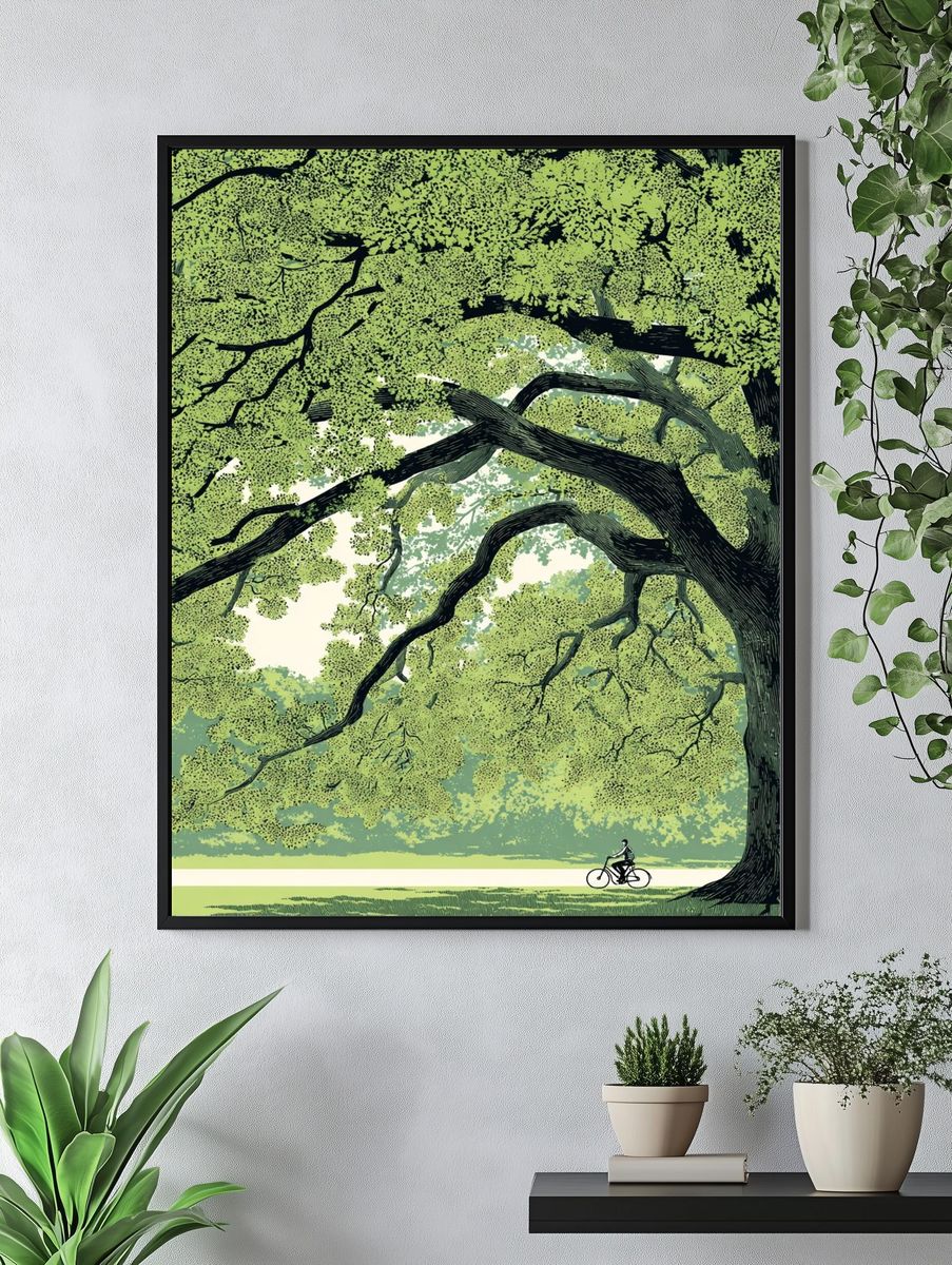 Bicyclist Under a Canopy — Illustration Print. — room view 4