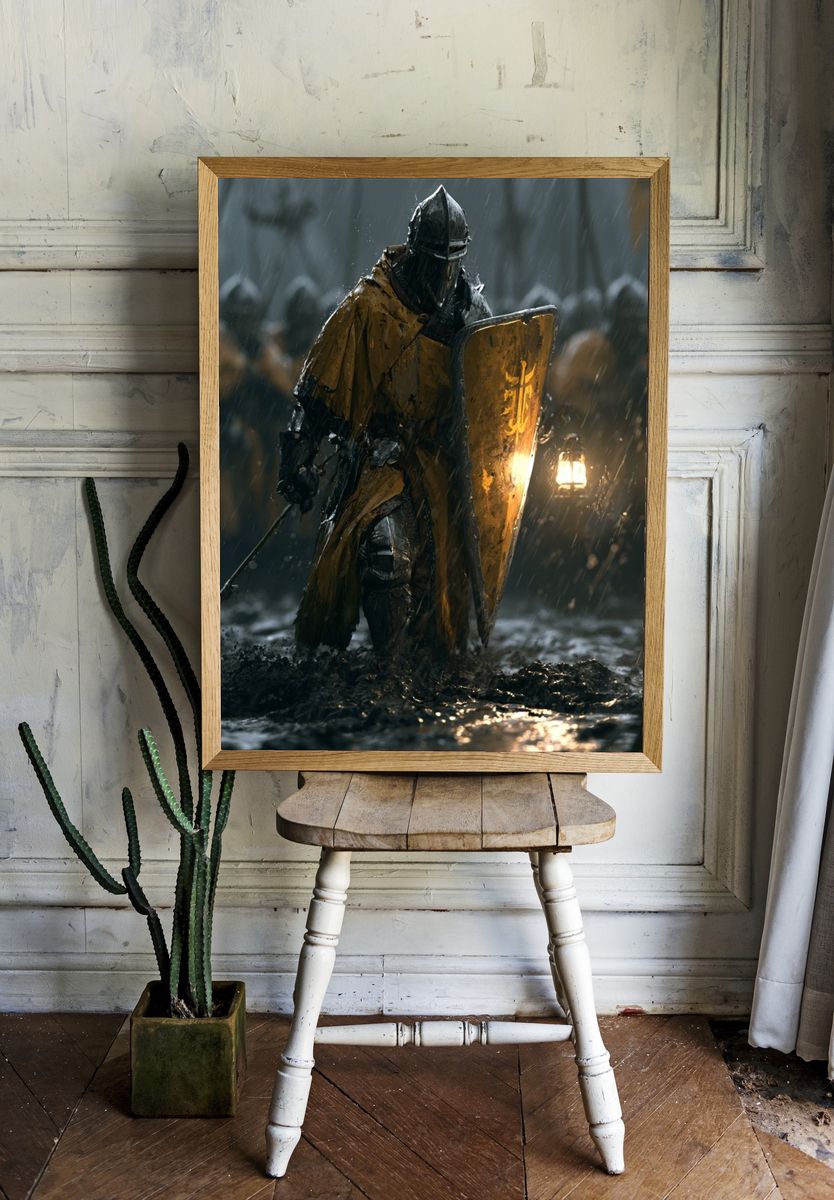 Rainy Knight Fantasy Illustration Poster. room preview