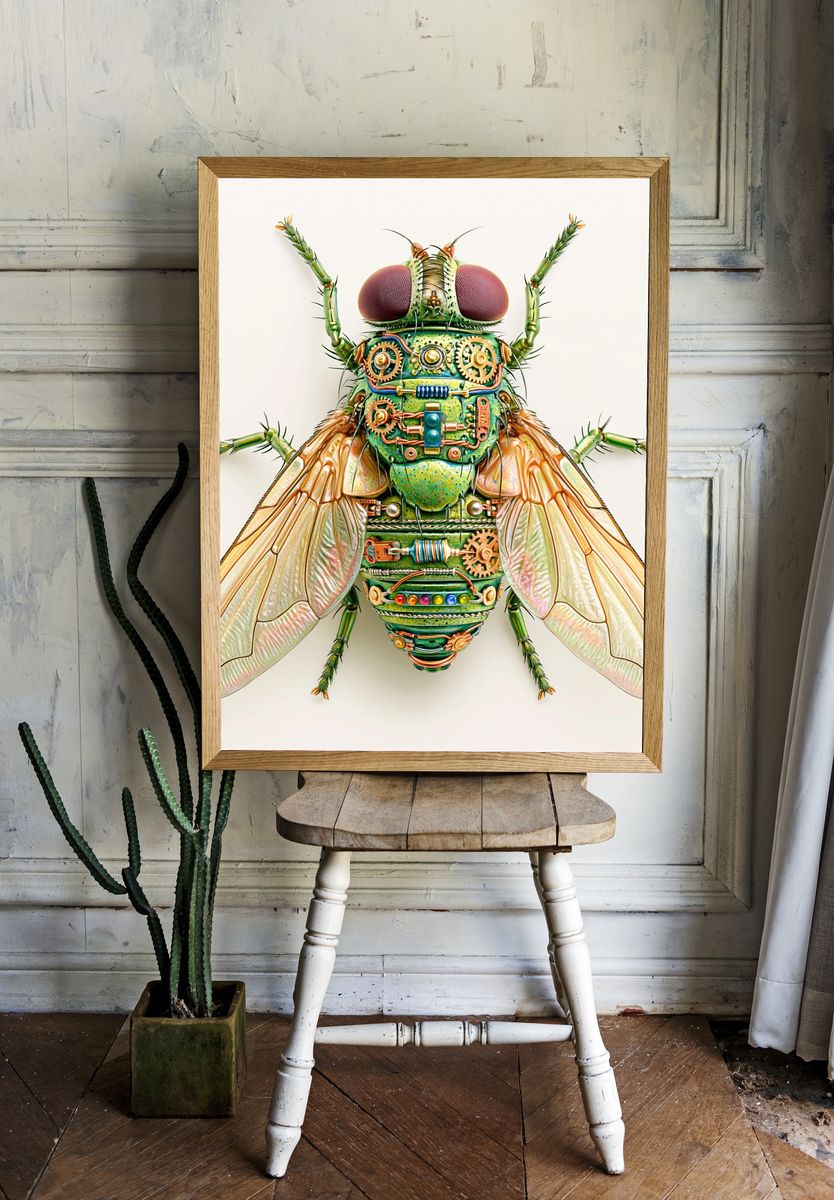 Steampunk Fly Illustration Poster. — room view 1