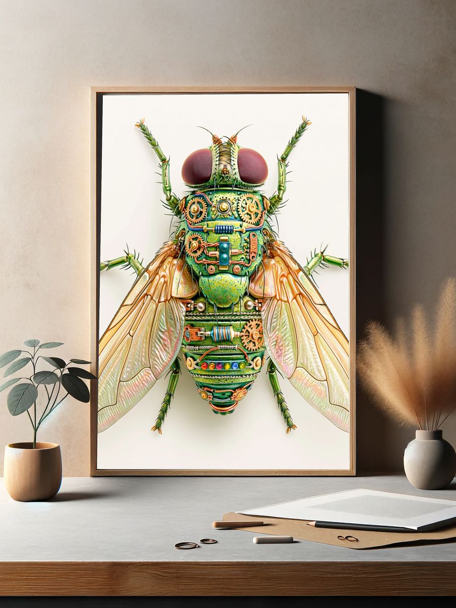 Steampunk Fly Illustration Poster. — room view 2