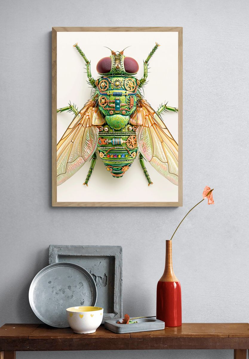 Steampunk Fly Illustration Poster. — room view 3