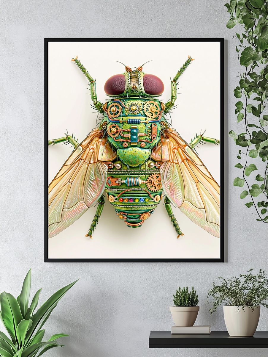 Steampunk Fly Illustration Poster. — room view 4