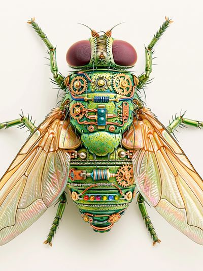 Steampunk Fly Illustration Poster.