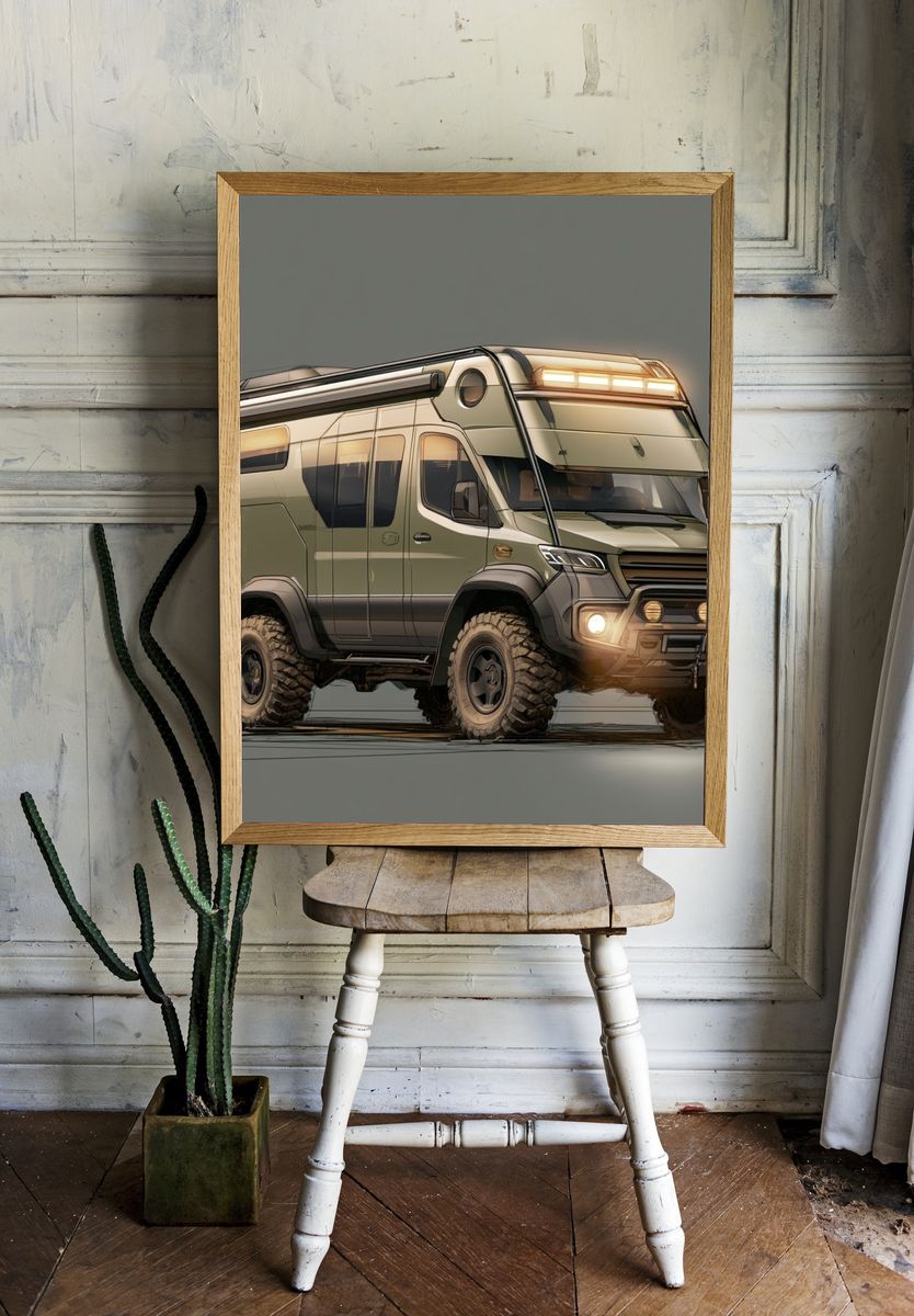 Off-Road Camper Van Illustration Poster. — room view 1
