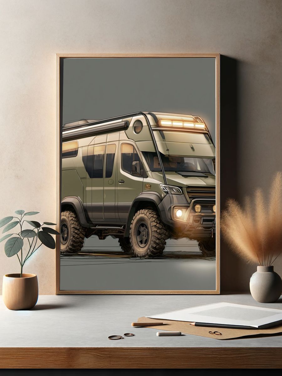Off-Road Camper Van Illustration Poster. — room view 2