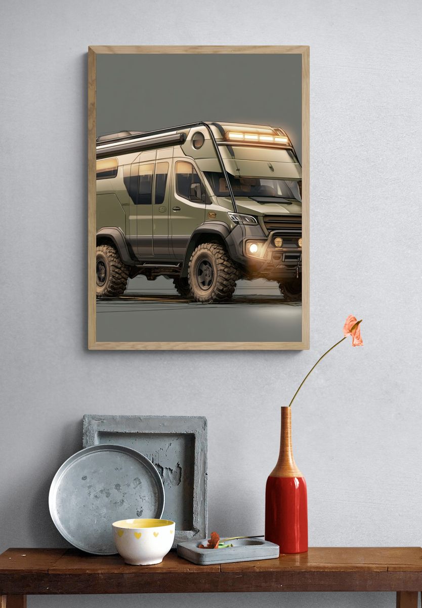 Off-Road Camper Van Illustration Poster. — room view 3