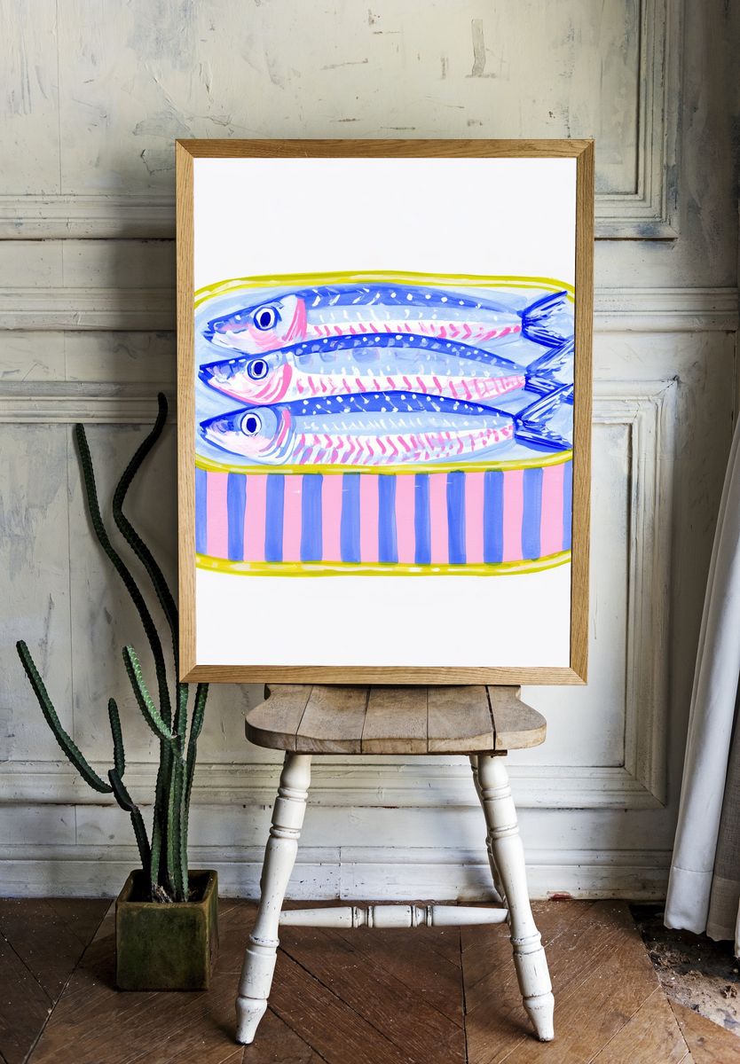 Tinned Fish Watercolor Poster. room preview