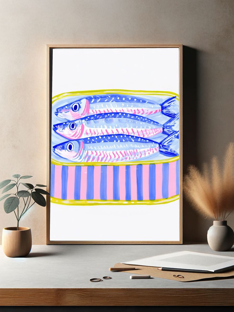 Tinned Fish Watercolor Poster. — room view 2