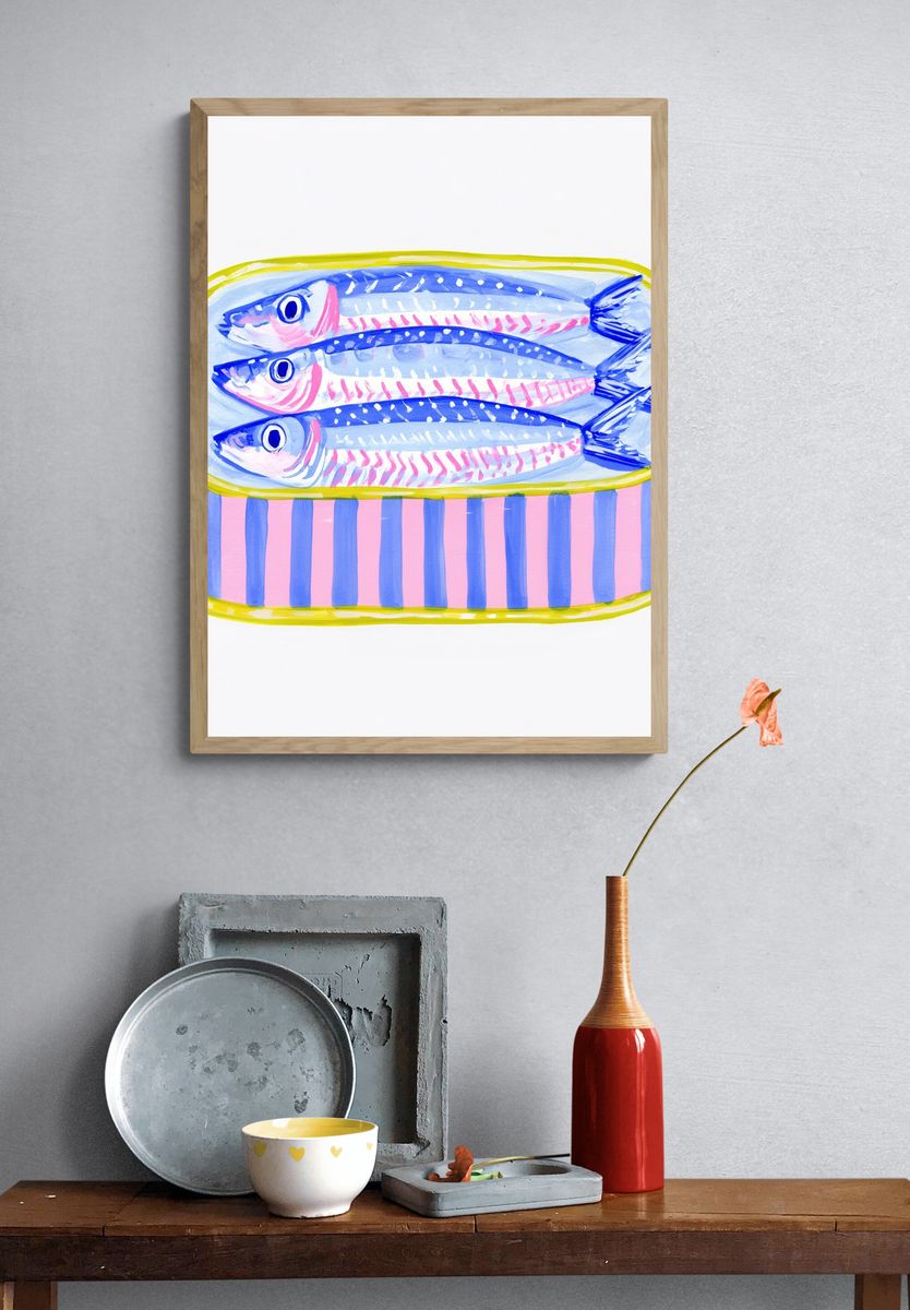 Tinned Fish Watercolor Poster. — room view 3