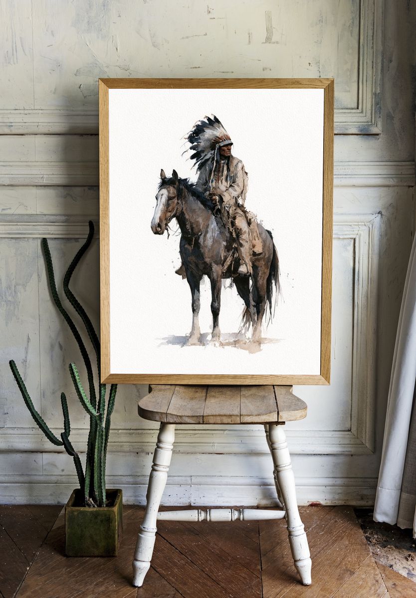 Native American Horse Watercolor Poster. room preview