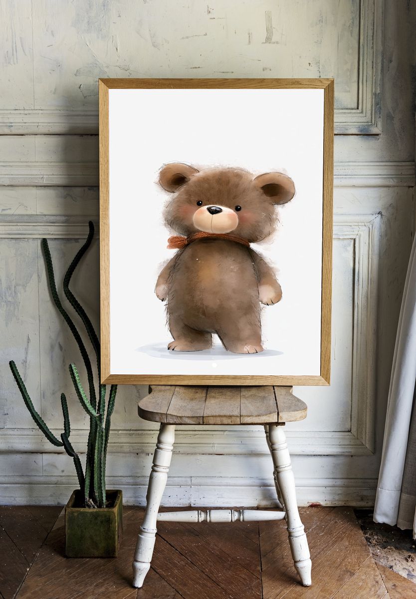 Cute Teddy Bear Watercolor Poster. — room view 1