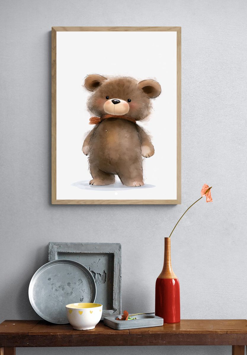 Cute Teddy Bear Watercolor Poster. — room view 3