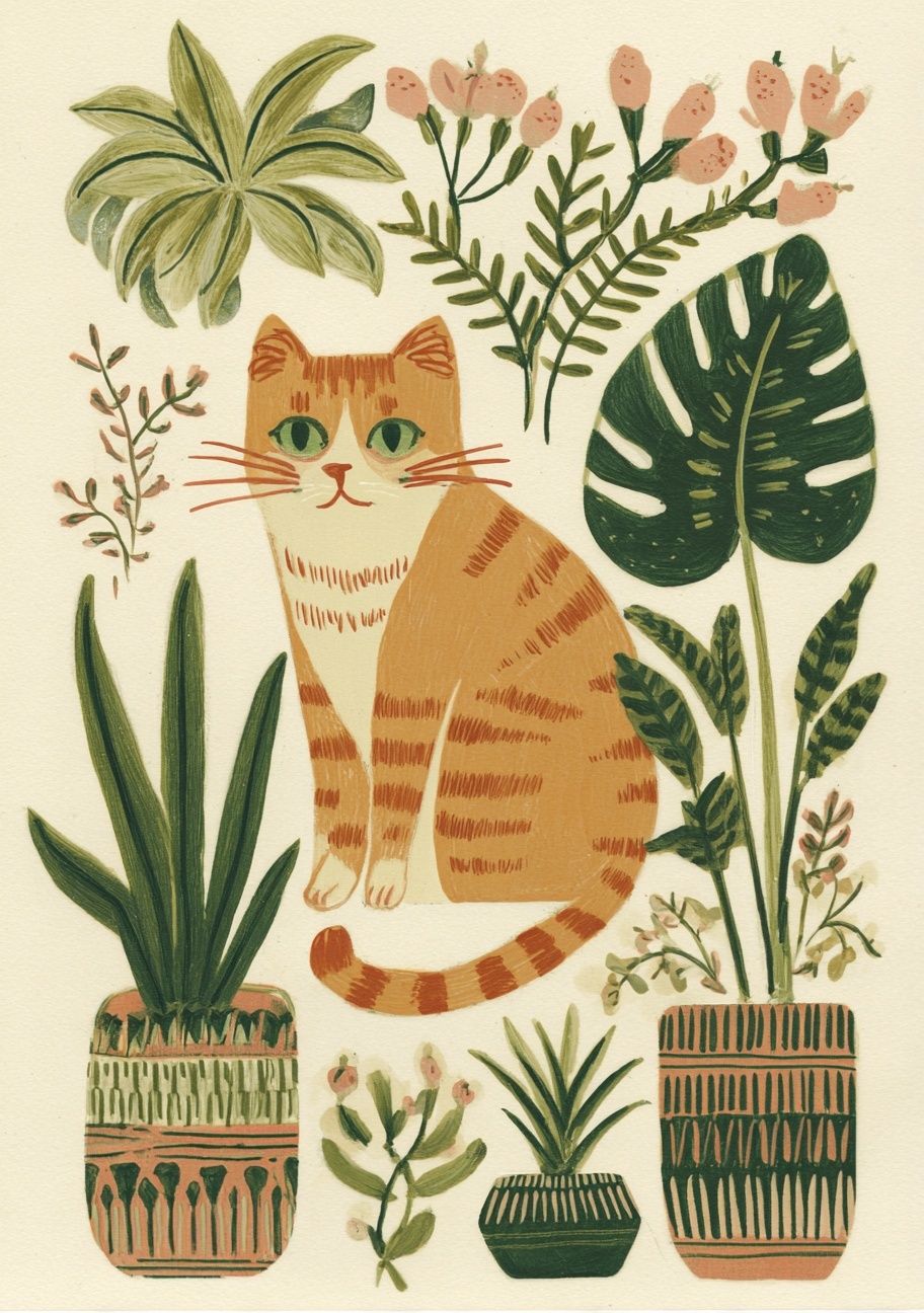 Botanical Cat Watercolor Print. poster detail