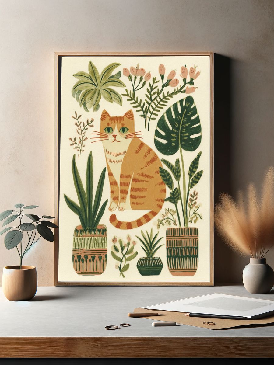 Botanical Cat Watercolor Print. — room view 2