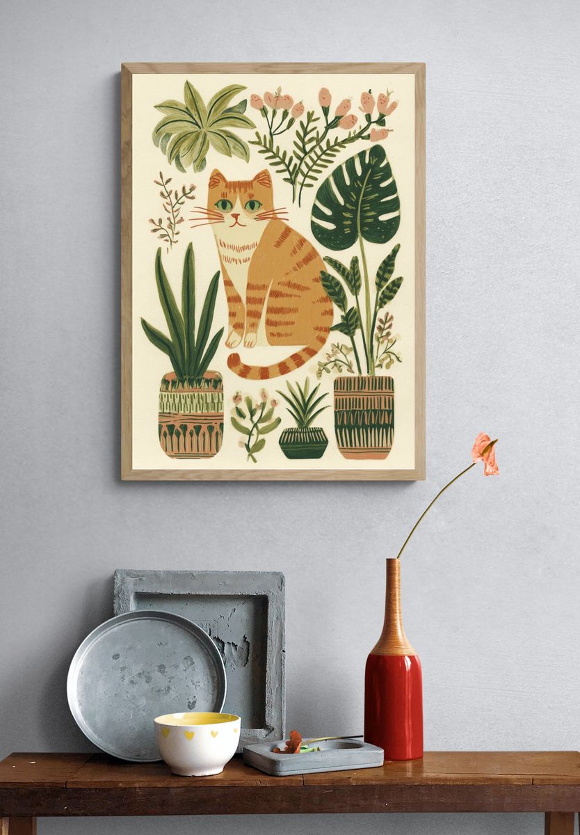 Botanical Cat Watercolor Print. — room view 3
